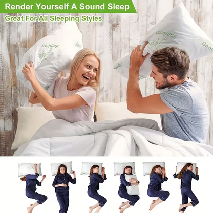 2Pcs Queen / King Size Shredded Memory Foam Pillows, Adjustable Bamboo Bed Pillows for Head & Neck Support, Hypoallergenic Sleep Pillow with Washable Cover