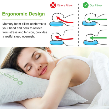 2Pcs Queen / King Size Shredded Memory Foam Pillows, Adjustable Bamboo Bed Pillows for Head & Neck Support, Hypoallergenic Sleep Pillow with Washable Cover